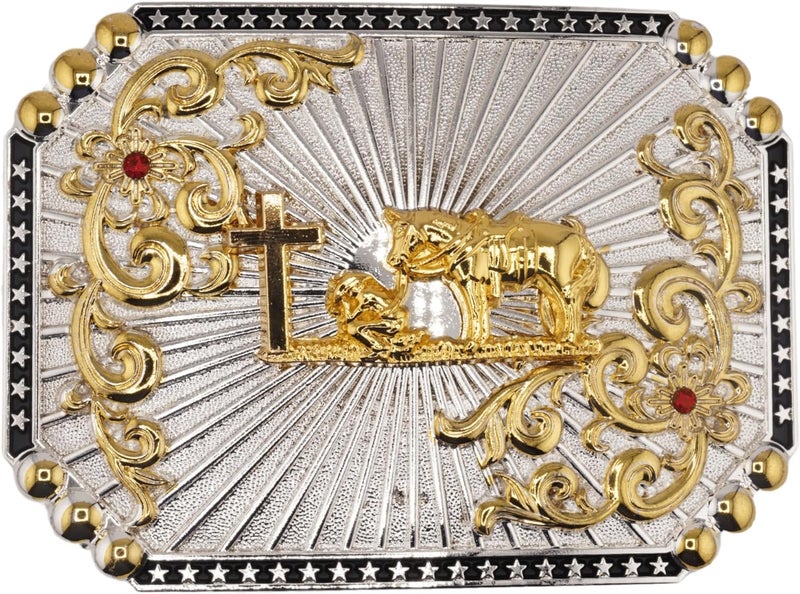 WMG Western Belt Buckles for men women - Praying Rodeo Cowboy Belt Buckle for Men Women - Fits Up to 2 Inch Belts - Image 1